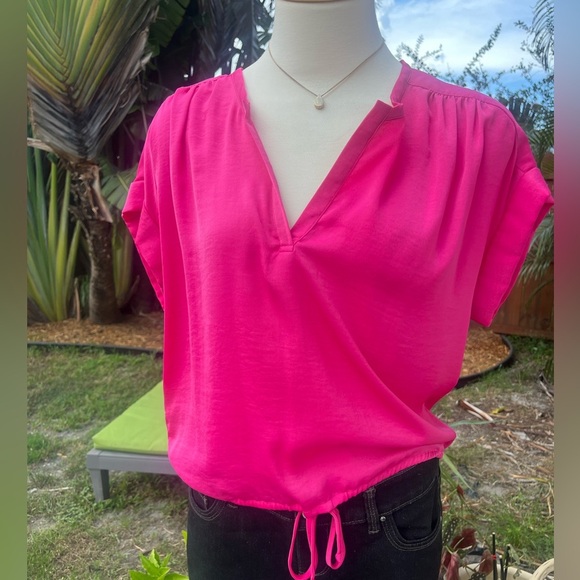 BCBGMaxAzria Fuchsia V-Neck Blouse - Picture 3 of 6